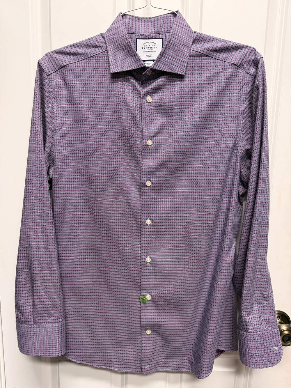 Charles Tyrwhitt Purple Micro-Pattern Dress Shirt - Men's, Size 16 x 34”